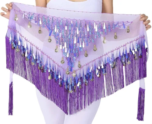Vista 3 de Bufanda para mujer, con lentejuelas, danza del vientre, cadera, borlas, monedas, falda envolvente para Halloween