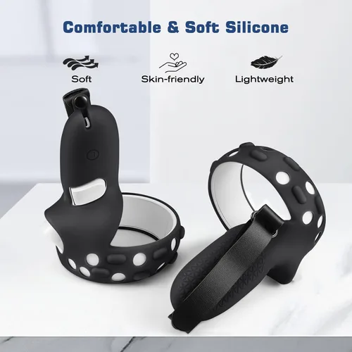 Vista 6 de FINPAC Silicone Touch Controller Grip Cover for Oculus Newest Quest 2 Protective and Anti-Slip VR Gaming Headset Controller Sleeve Cover Black