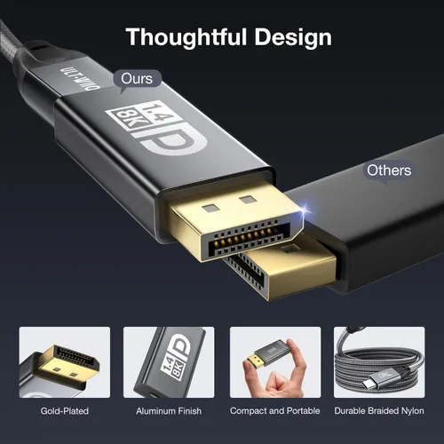 Vista 8 de Adaptador USB C a DisplayPort 1.4 de 8K a 60Hz y cable USB C 3.2 Gen2x2, convertidor Thunderbolt 4 y 5 a DP, compatible con MacBook, iPhone