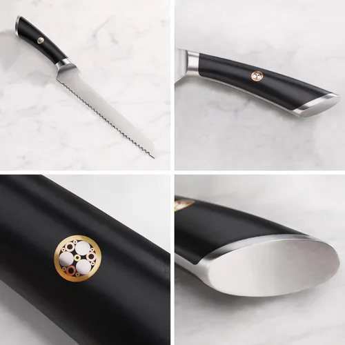 Vista 3 de Cangshan ELBERT Serie Alemán Acero Forjado 8" Offset Cuchillo de pan (negro)