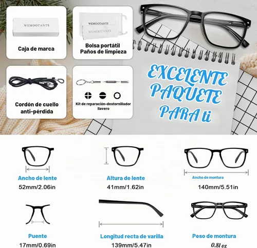 Vista 7 de Lightweight Reading Glasses Men Women Square Spring Hinges Readers 1.00 1.25 1.50 1.75 2.00 2.25 2.50 2.75 3.00 Negro