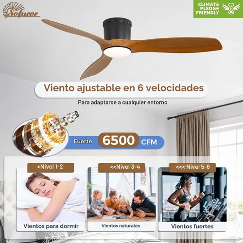 Vista 3 de Sofucor - Ventilador de techo inteligente de 52 pulgadas con luces, ventilador de techo empotrado moderno de perfil bajo con 6500 CFM, compatible