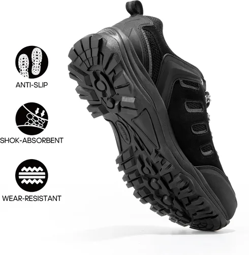 Vista 4 de NORTIV 8 Zapatos de senderismo impermeables para hombre, zapatos de senderismo de cuero para exteriores, senderismo, camping, caminata