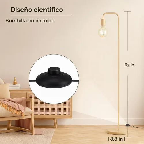 Vista 5 de Lámpara de pie BoostArea Kahki de 63 pulgadas, lámpara de pie moderna y bonita, lámpara de pie de metal, enchufe E26, interruptor
