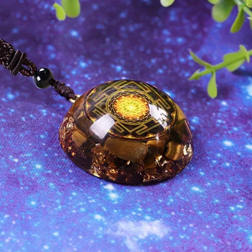 Vista 4 de Day Day Up Orgonite Pendant Tiger Eye Necklace Sri Yantra Necklace Sacred Geometry Energy Healing Yoga Jewelry (Style 1)