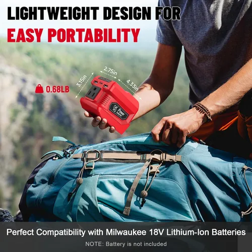 Vista 3 de Inversor de corriente Azocek de 220 W compatible con batería Milwaukee
