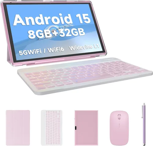 Vista 11 de Tablet 2 en 1 con estuche de teclado, ratón y stylus, tablet de 10 pulgadas Android 14 Tablets PC, 6GB RAM+32GB ROM compatible con 1TB expandible
