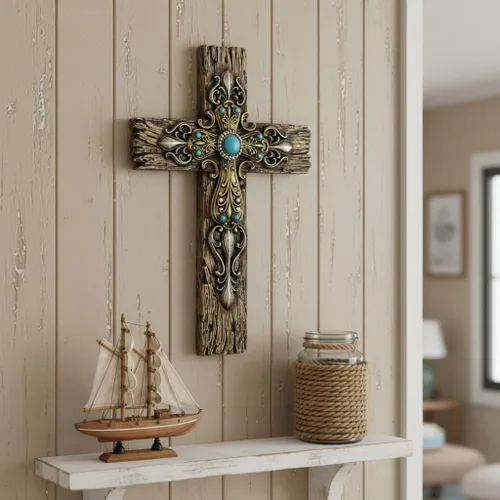 Vista 5 de Comfy Hour Cruz de pared de 12 pulgadas, decoración religiosa rústica
