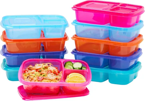 Vista 10 de Bentgo Easyboxes - Cajas de almuerzo apilables originales - Recipientes de comida reutilizables de 3 compartimentos para niños y adultos - Caja