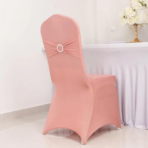 Vista 67 de Efavormart - Funda para silla de banquete de elastano beige con banda de hebilla de diamantes de imitación plateados, funda elástica para silla