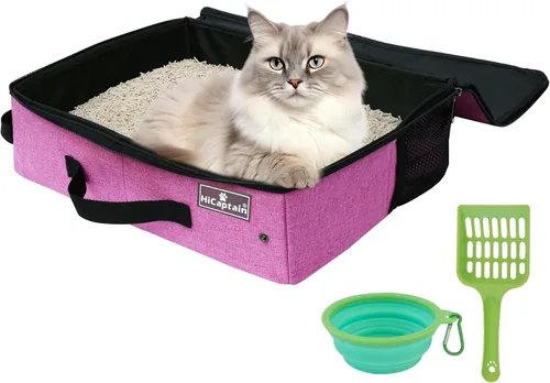 Vista 9 de Arenero portátil de viaje de HiCaptain con tapa, arenero plegable para gatos de viaje - A prueba de fugas, sin olor y resistente al agua. Ideal