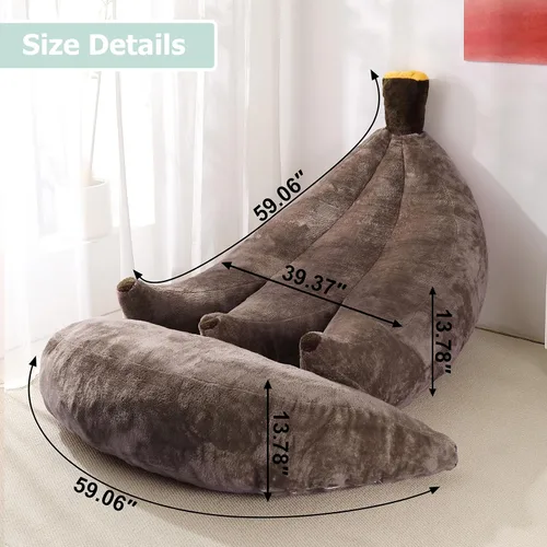 Vista 2 de Sofá de frijoles con otomana IEVENW en forma de banana, sofá de piso con reposapiés, cómodo sofá cama convertible para adultos, sofá de felpa