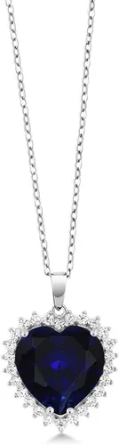 Vista 3 de Gem Stone King Collar de corazón de plata de ley 925 Collar con colgante de halo de amor para mujer 1/2 pulgada con cadena de plata