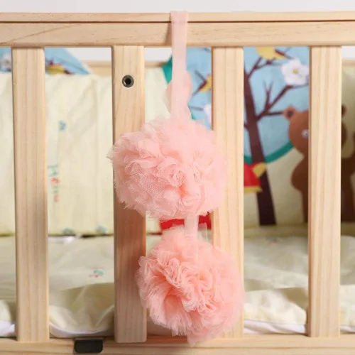 Vista 5 de Bola de red para bebés, bolas de flores colgantes para cama, accesorios para cuna, decoración colgante de pared (rosa)