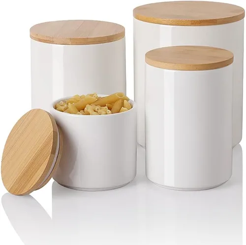 Vista 66 de Botes de Cocina Sweejar Tarro de Cerámica para Almacenamiento de Alimentos, Contenedores Apilables con Tapa de Madera de Sellado Hermético