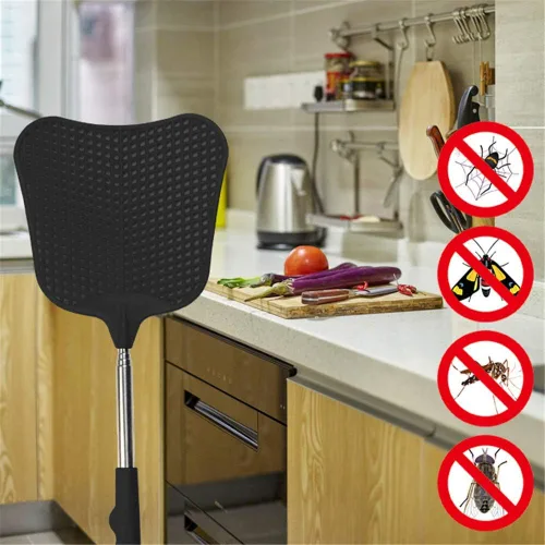 Vista 6 de Matamoscas telescópicos, matamoscas de plástico duradero, resistente, matamoscas con mango de acero inoxidable para interior/exterior/aula