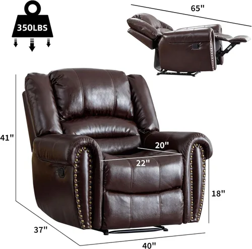 Vista 2 de CANMOV Silla reclinable de cuero, silla reclinable manual clásica y tradicional con cómodos brazos y respaldo, sofá individual para sala de estar
