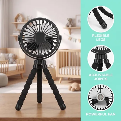 Vista 3 de Ventilador portátil, ventilador recargable para cochecito con trípode Azul
