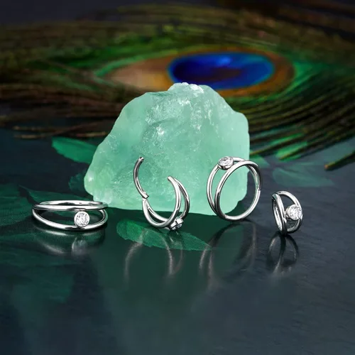 Vista 4 de COCHARM 16G - Aro de caracola de cartílago de 8100472in anillo de nariz doble para un aro de perforación para mujeres y hombres Metal circonita