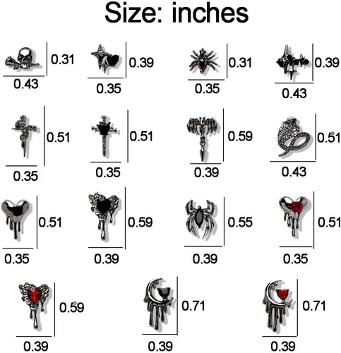 Vista 8 de 30 dijes de uñas de Halloween para uñas acrílicas, 3D, dijes de Halloween para uñas, cruz, estrella, luna, corazón, araña, cráneo, diseños de uñas