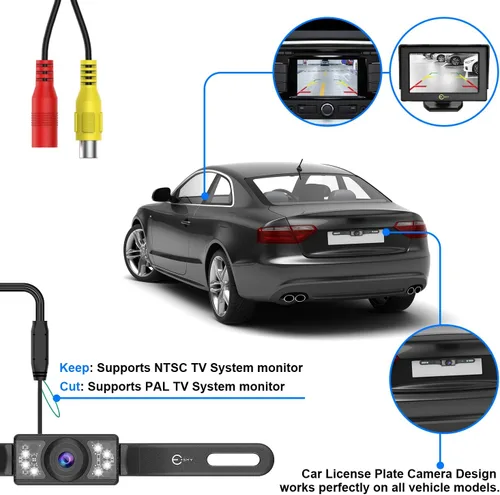 Vista 12 de Cámara de visión trasera con 7 LED de infrarrojos de alta definición visión nocturna impermeable ángulo de visión amplia de color placa de automóvil