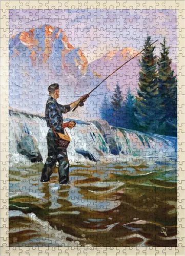 Vista 8 de MyPuzzle Classic Sportsman: Fly Fishing, Vintage Poster - Rompecabezas de 100 piezas prémium para adultos