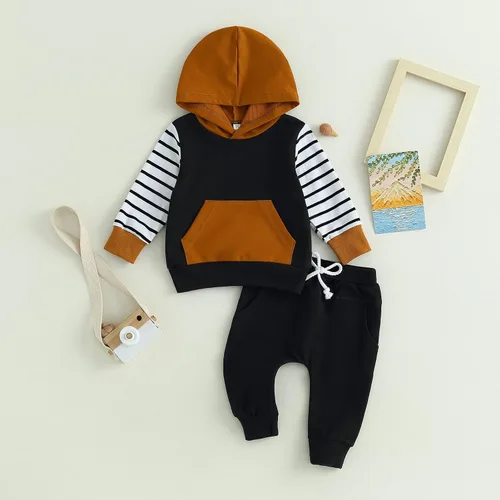 Vista 3 de Hoanselay Conjunto de sudadera de manga larga con capucha y pantalones de otoño e invierno para bebé niño