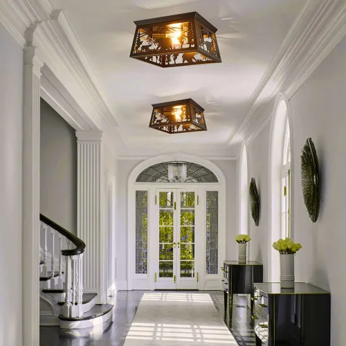 Vista 8 de Lámpara rústica, lámpara de techo empotrada de 2 luces, diseño de oso de metal para dormitorio, vestíbulo, entrada, pasillo, montaje en techo