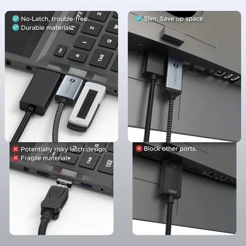 Vista 3 de Warrky Cable DisplayPort 4K a HDMI 3.3 pies [Caja de metal, cable de nylon] Transmisión unidireccional DP 1.2 computadora a pantalla HDMI 1.4