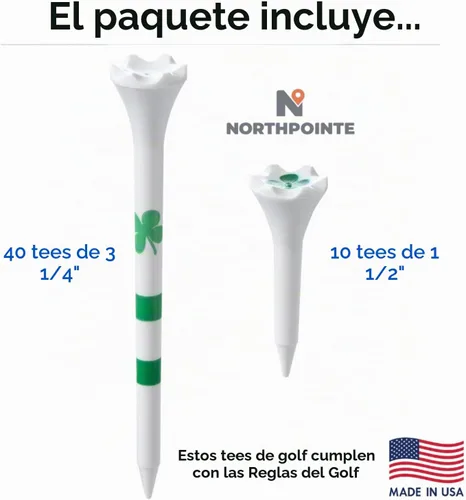 Vista 6 de NorthPointe Tees de Golf de Plástico Paquete Combinado de Longitudes de 50 Incluye (40 unidades) Tees de Golf de Plástico de 3 ¼" + (10 unidades)