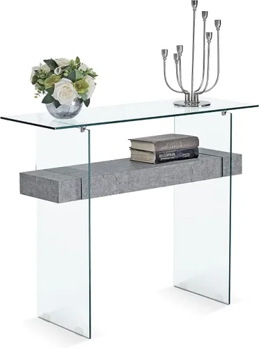 Vista 10 de ivinta Mesa de arrimo de cristal con almacenamiento, mesa de sofá moderna de 39.4" para sala de estar, vestíbulo, pasillo, dormitorio 5101 (Negro)