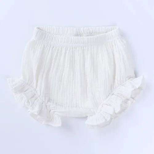 Vista 2 de Pantalones cortos de algodón y lino con volantes para bebés y niñas pequeñas