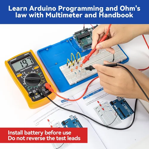 Vista 5 de Kit de iniciación Inventor Lab de SunFounder con placa Arduino Uno R3 REV3 original, multímetro, 34 proyectos, soporte para protoboard RAB, batería