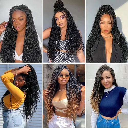 Vista 5 de Cabello Corto de Locs Falsos para Crochet Pre-Enrollado 12 Pulgadas 6 Paquetes Cabello de Locs de Diosa para Crochet Locs Falsos Suaves con Puntas