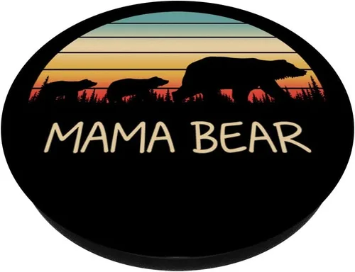 Vista 2 de Oso de mamá con 2 cubs Pop Socket Vintage Retro Día de la Madre – PopSockets Grip y soporte para teléfonos y tabletas