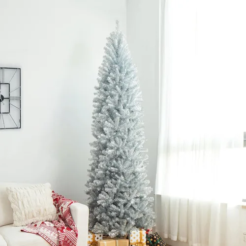 Vista 7 de Glitzhome Árbol de Navidad artificial de oropel plateado de 7.5 pies, 7.5 pies, plateado