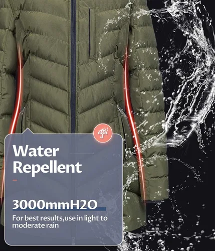 Vista 4 de CREATMO US Abrigo de invierno con capucha para mujer, impermeable, cálido, largo acolchado, parka