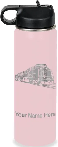 Vista 28 de LaserGram Botella de agua personalizada, tren de carga, acero inoxidable de doble pared aislada al vacío con popote superior, regalo grabado