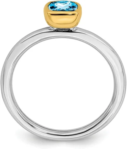 Vista 2 de Anillo de plata de ley 925 apilable chapado en oro azul topacio banda de eternidad