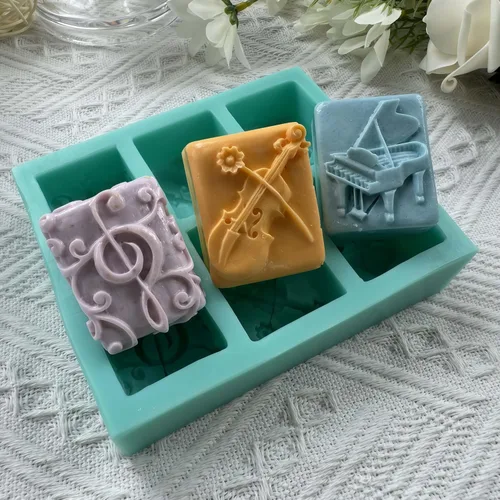 Vista 7 de Molde de silicona musical de 6 cavidades para pastel de chocolate, gelatina, hielo, azúcar, jabón, vela, aroma, yeso, música, guitarra, piano