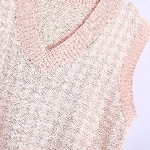 Vista 3 de Suéter para mujer, casual, cuello en V, sin mangas, color colisión, suéter sin mangas, chaleco estético