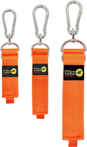 Vista 17 de Correa de almacenamiento Wrap-It con gancho y enganche - Paquete surtido de 3 piezas en negro - Soporte resistente para cables de extensión