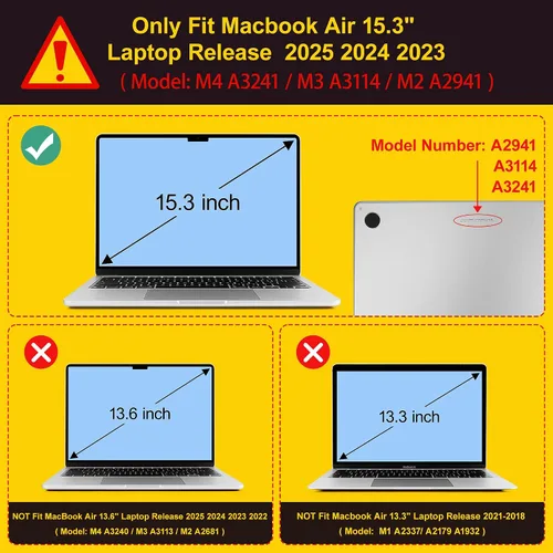 Vista 2 de Tuiklol Funda rígida protectora resistente con cubierta de teclado para MacBook Air de 15.3 pulgadas 2025 2024 2023 con chip M4/M3/M2