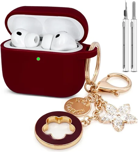 Vista 8 de KOUJAON Funda compatible con AirPods Pro 3 2025 con kit limpiador de llavero brillante, funda de silicona para auriculares inalámbricos AirPods Pro