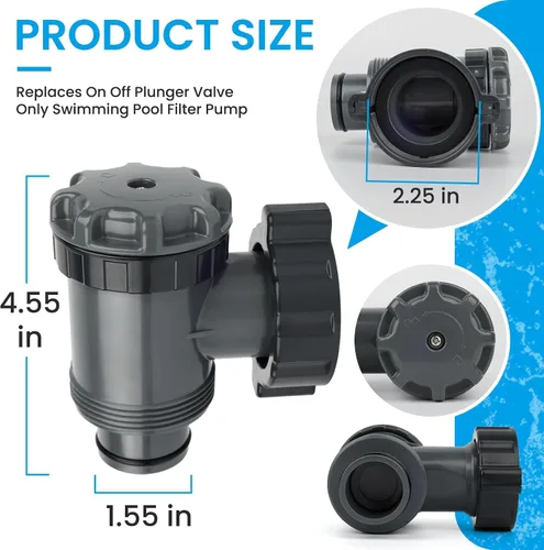 Vista 2 de Válvula de émbolo para piscinas sobre el suelo, conexión de 1.55 pulgadas, caudal de 1800 gph, ajuste universal, fácil de instalar, reemplazo