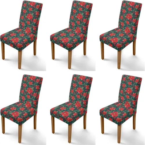 Vista 74 de Rnyleeg Fundas navideñas para sillas de comedor, fundas de asiento de comedor con estampado de campanas brillantes, juego de 1 funda suave y lavable