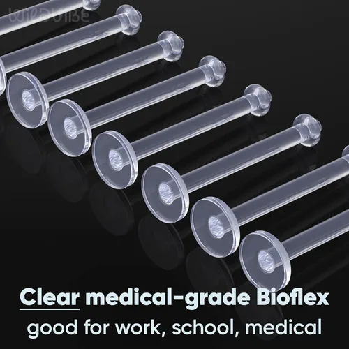 Vista 4 de Flat Clear Tongue Ring For Work, Surgery - 14g Hypoallergenic Flat Tongue Rings For Women - 16mm (5/8) Flexible Straight Barbell Bioflex Plastic
