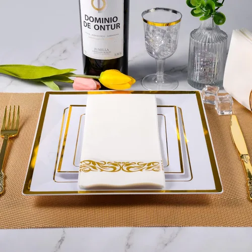 Vista 3 de Toalla desechable para invitados, servilletas de cena, toallas de mano, servilletas de papel desechables para cena formal, aniversario, boda, fiesta