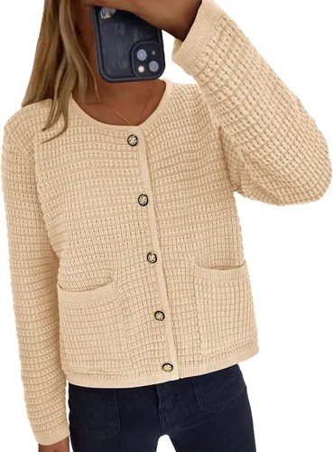 Vista 4 de PRETTYGARDEN Suéteres tipo cárdigan con frente abierto para mujer, con botones, manga larga, casual, lindas, de punto, con bolsillos