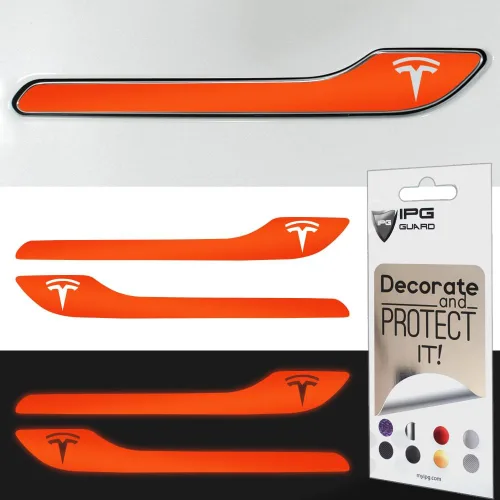 Vista 31 de IPG Kit de 4 calcomanías para manija de puerta de Tesla Model 3/Model Y (juego de 4) con logotipo de Tesla (fibra de carbono negra)